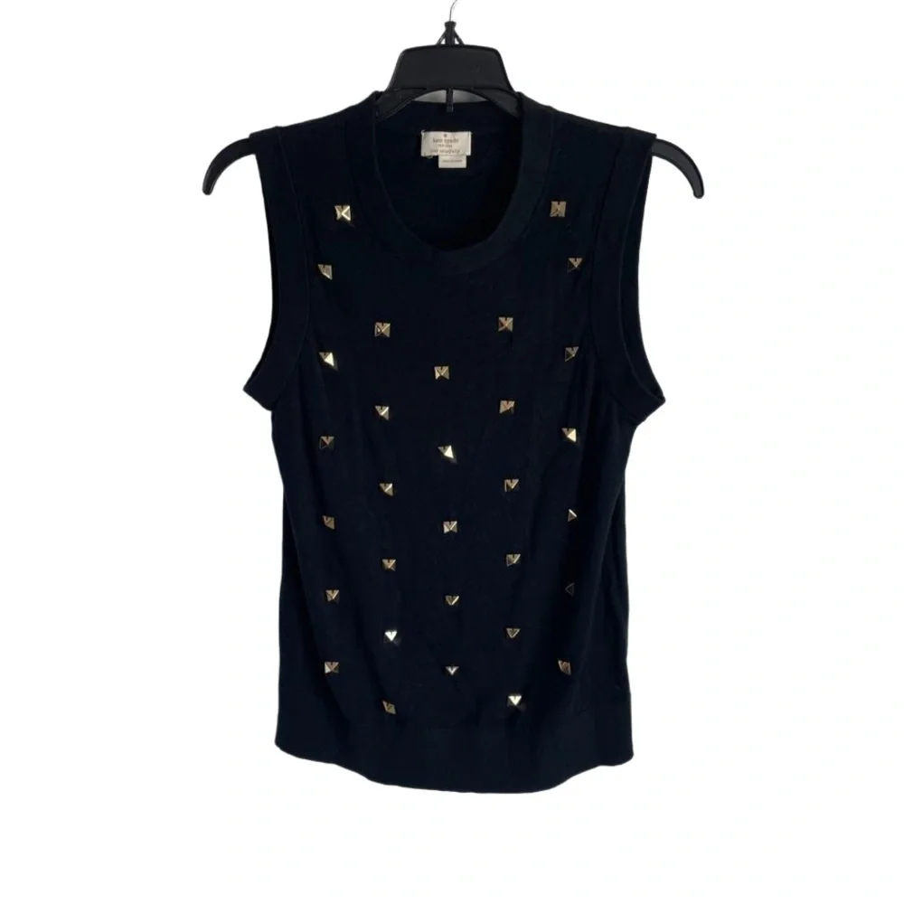 Kate Spade NY live colorfully black with gold studded cashmere silk blend blouse
